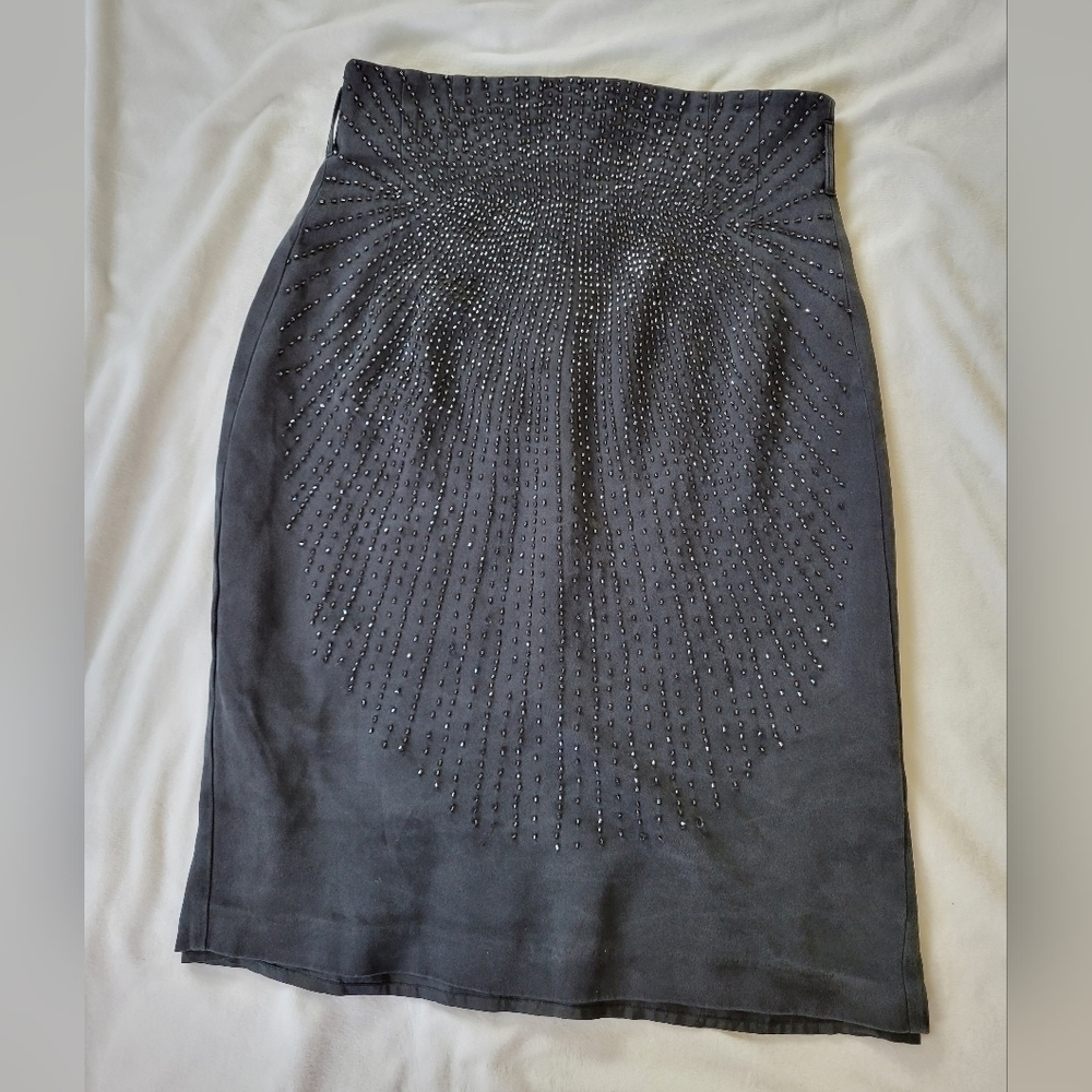 Nanette Lepore black beaded zipper back pencil skirt 2